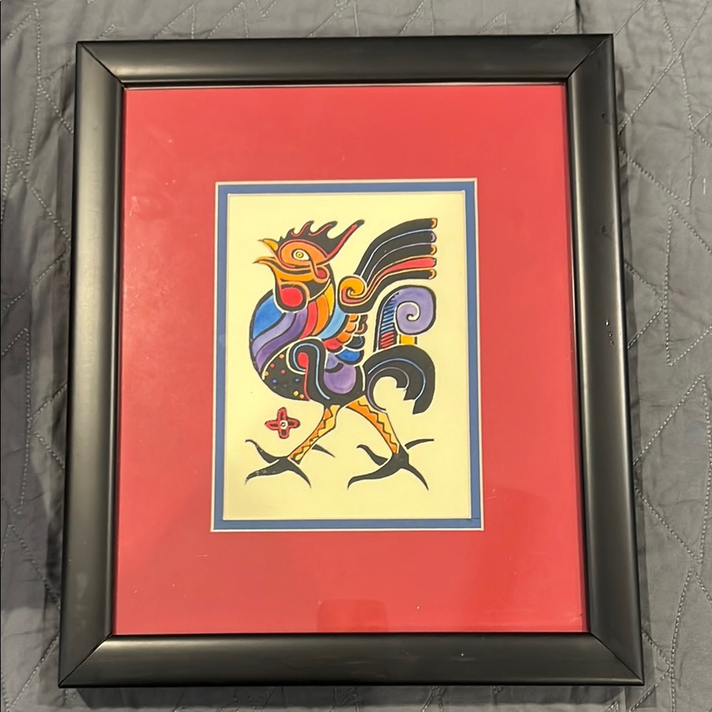 Framed Colorful Rooster Art Print